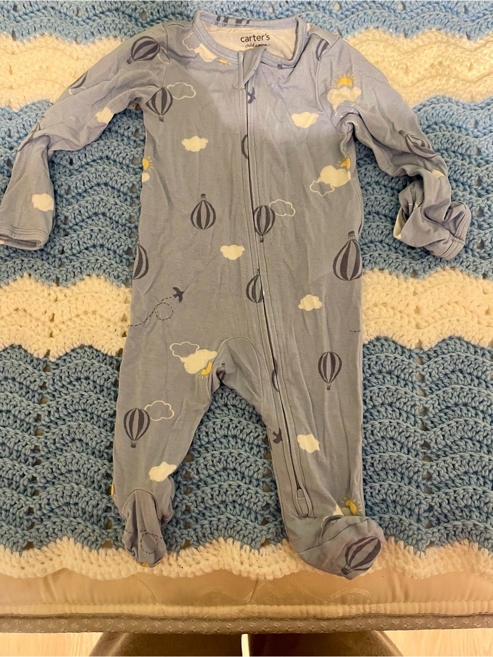 Carter's Blue Hot Air Balloon Zip One-Piece Pajamas